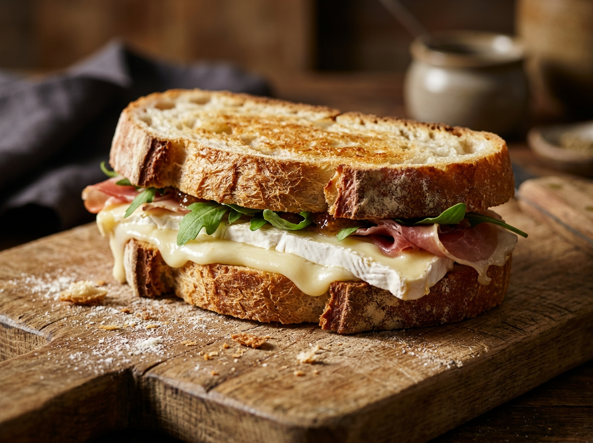 Page: food | Oceans 18. Slot: president cheese brie sandwich. Context: June 2 2014 Cheese  Brie Sand
